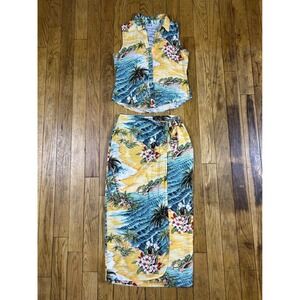 Vintage Robbie Bee Hawaiian Tropical Island Scene Maxi Skirt Set